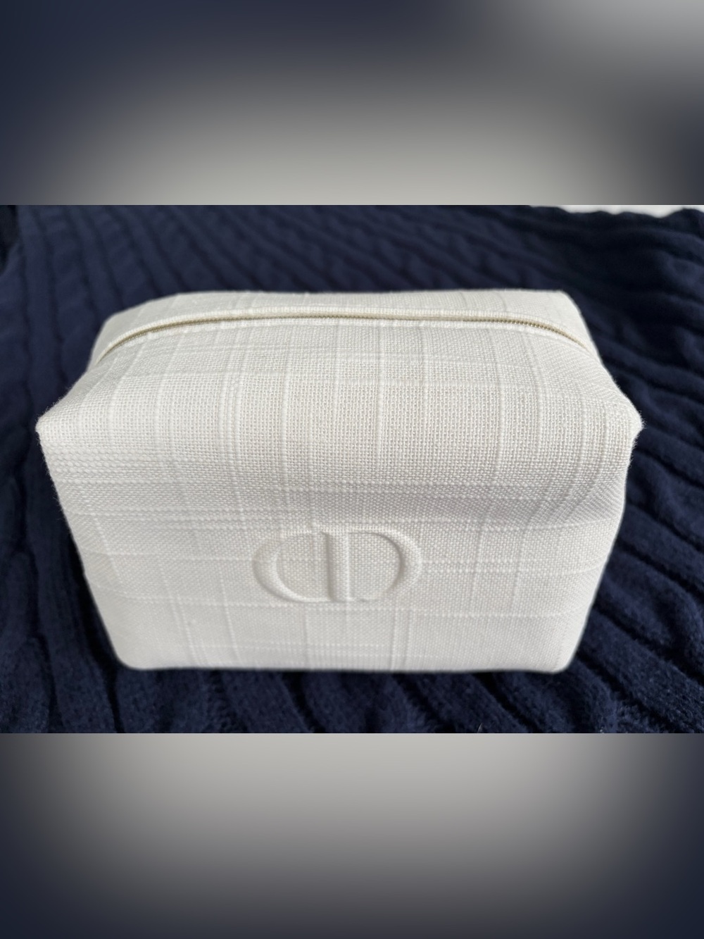 Dior White Textured Cosmetic bag with Embossed CD